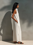 FJØRNA sleeveless maxi dress for women with flowing fabric and a fitted bodice, perfect for summer or casual occasions.