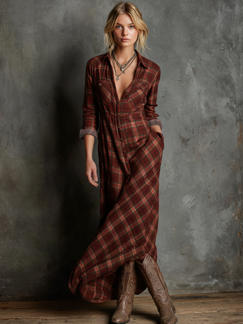 FJØRNA women's maxi dress featuring a flowing fabric and elegant design, perfect for casual or formal occasions.