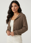 Ribbed Cardigan Women Cropped Button Front Fitted
