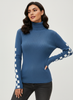 Ribbed Knit Sweater Women High-Neck Fitted Graphic Sleeves