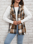 Checked Vest Women Sleeveless Open Front Layering