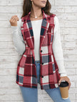 Checked Vest Women Sleeveless Open Front Layering