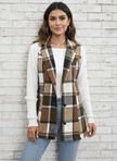 Checked Vest Women Sleeveless Open Front Layering