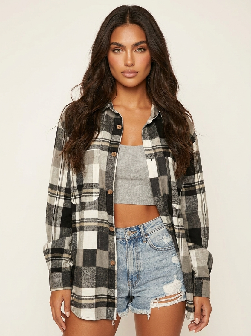 Flannel Shirt Women, Checked Soft-Brushed Relaxed-Fit Shirt