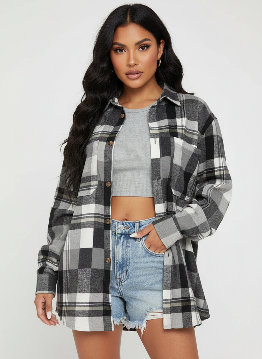 Flannel Shirt Women, Checked Soft-Brushed Relaxed-Fit Shirt