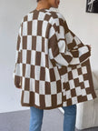 Checked Knit Vest Women Open Front Relaxed Fit