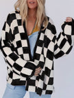 Checked Knit Vest Women Open Front Relaxed Fit