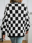 Checked Knit Vest Women Open Front Relaxed Fit