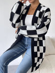 Checked Knit Vest Women Open Front Relaxed Fit