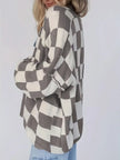 Checked Knit Vest Women Open Front Relaxed Fit