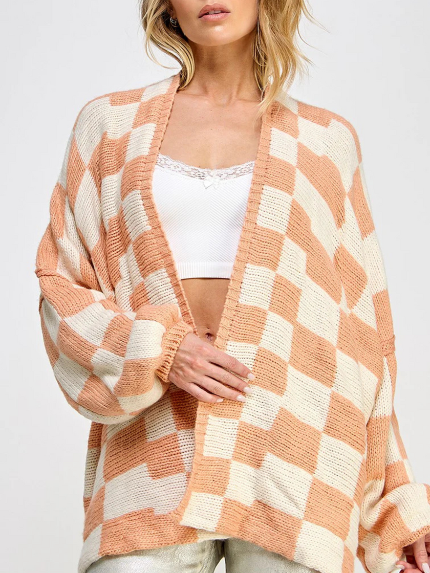 Checked Knit Vest Women Open Front Relaxed Fit