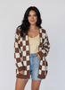 Checked Knit Vest Women Open Front Relaxed Fit