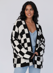 Checked Knit Vest Women Open Front Relaxed Fit