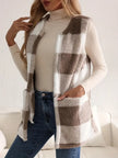 Teddy Vest Women Checked Sleeveless with Pockets