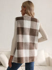 Teddy Vest Women Checked Sleeveless with Pockets