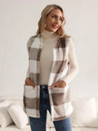 Teddy Vest Women Checked Sleeveless with Pockets