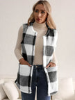 Teddy Vest Women Checked Sleeveless with Pockets