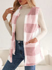 Teddy Vest Women Checked Sleeveless with Pockets