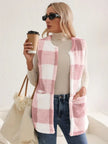 Teddy Vest Women Checked Sleeveless with Pockets