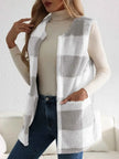 Teddy Vest Women Checked Sleeveless with Pockets