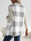 Teddy Vest Women Checked Sleeveless with Pockets