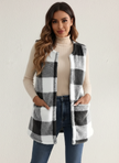 Teddy Vest Women Checked Sleeveless with Pockets