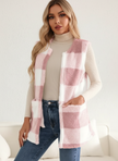 Teddy Vest Women Checked Sleeveless with Pockets