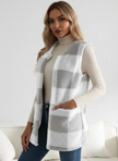 Teddy Vest Women Checked Sleeveless with Pockets