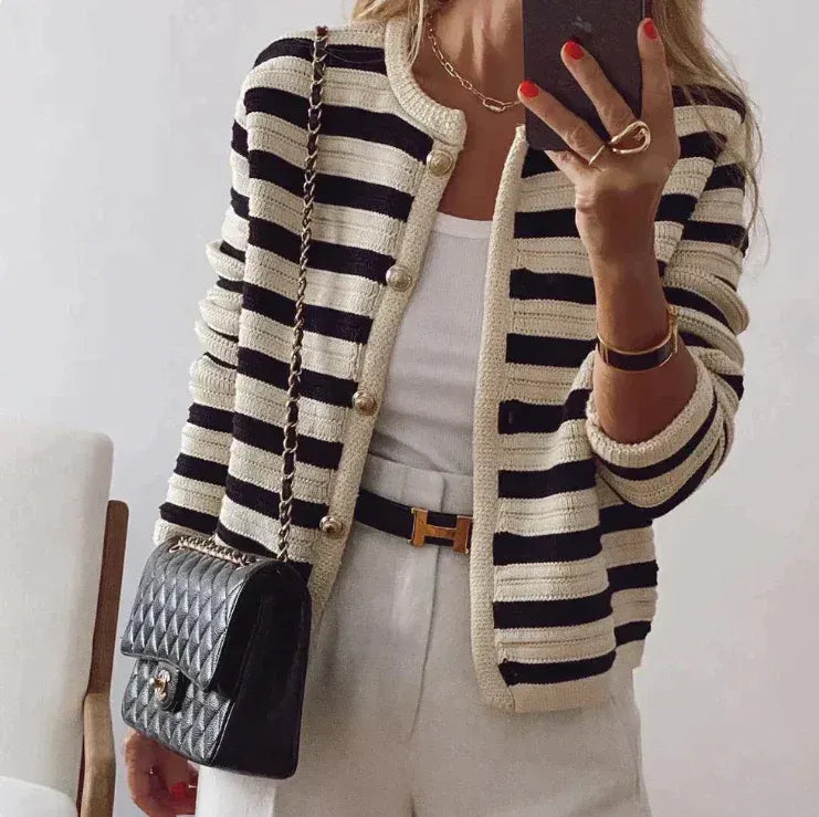 Striped Cardigan Women, Button-Front Knit Straight Fit
