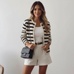 Striped Cardigan Women, Button-Front Knit Straight Fit