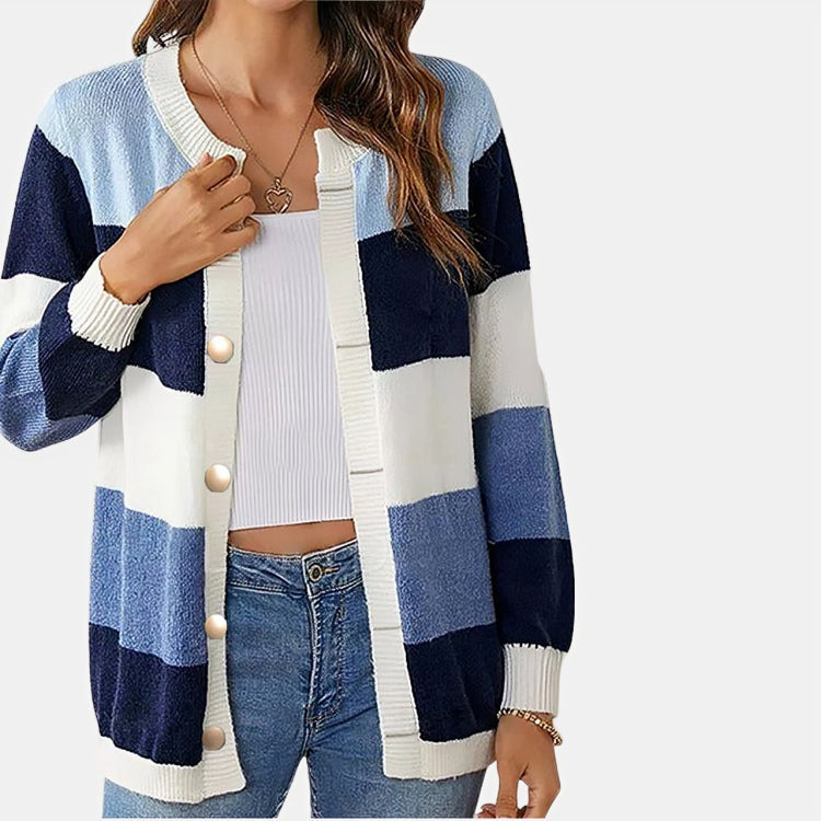 Striped Cardigan Women, Soft Knit Button-Front Relaxed Fit