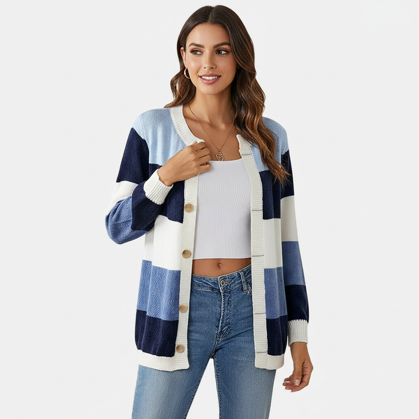 Striped Cardigan Women, Soft Knit Button-Front Relaxed Fit
