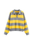 Knit Polo Women Striped Cropped Cotton V-Neck Collar