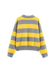 Knit Polo Women Striped Cropped Cotton V-Neck Collar