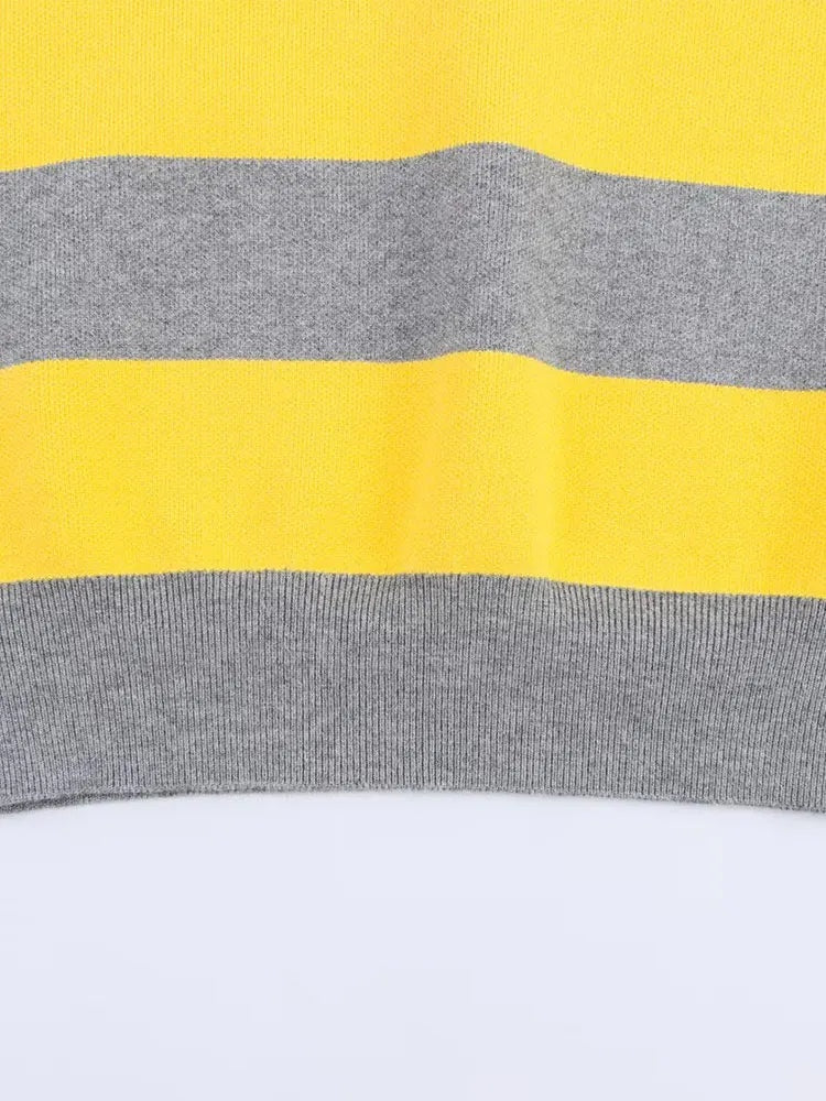 Knit Polo Women Striped Cropped Cotton V-Neck Collar