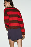 Knit Polo Women Striped Cropped Cotton V-Neck Collar