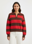 Knit Polo Women Striped Cropped Cotton V-Neck Collar