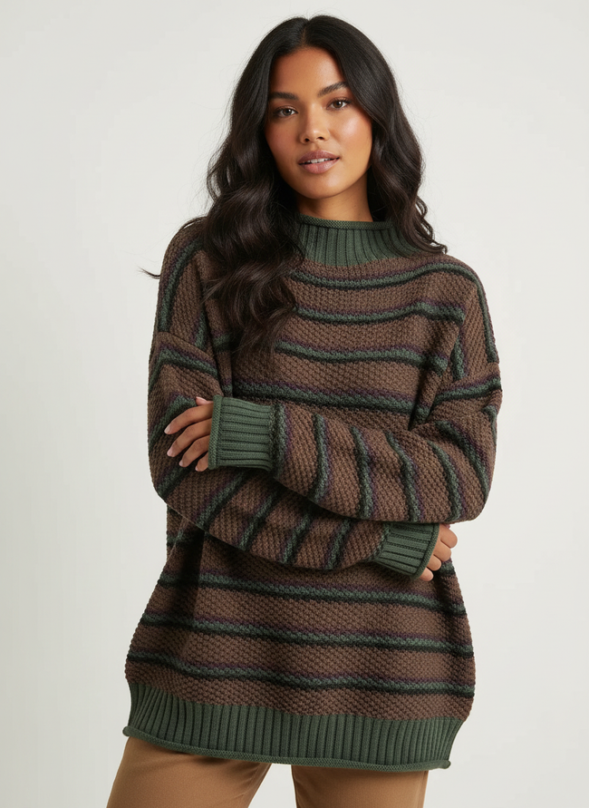 Isabelle | Women's Striped Ribbed Sweater Pullover with Round-Neck Knit Elegant for Everyday