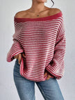 Striped Off-Shoulder Knit Sweater Women Relaxed Fit
