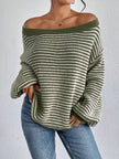 Striped Off-Shoulder Knit Sweater Women Relaxed Fit