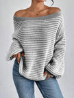 Striped Off-Shoulder Knit Sweater Women Relaxed Fit
