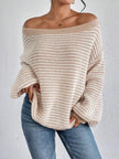Striped Off-Shoulder Knit Sweater Women Relaxed Fit