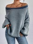 Striped Off-Shoulder Knit Sweater Women Relaxed Fit