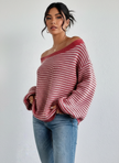Striped Off-Shoulder Knit Sweater Women Relaxed Fit