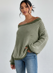 Striped Off-Shoulder Knit Sweater Women Relaxed Fit