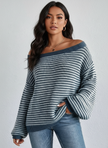 Striped Off-Shoulder Knit Sweater Women Relaxed Fit