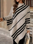 Poncho Sweater Women Striped Relaxed Fit Soft Knit