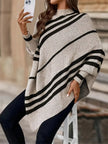 Poncho Sweater Women Striped Relaxed Fit Soft Knit