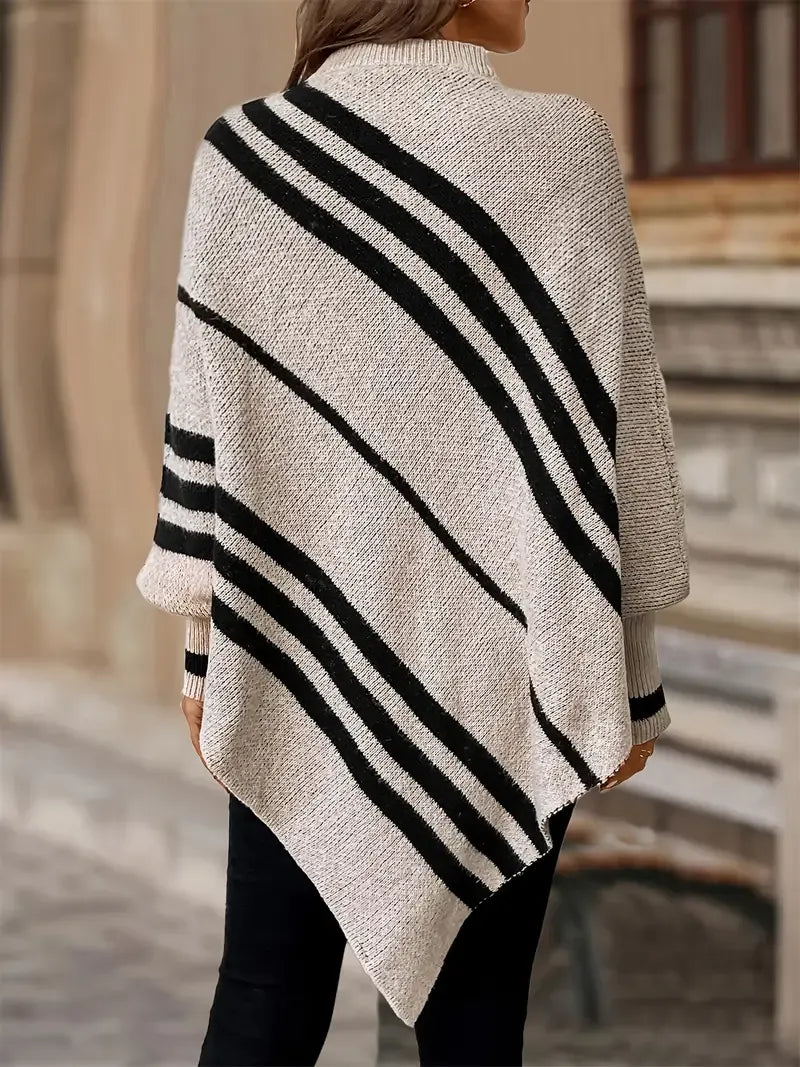 Poncho Sweater Women Striped Relaxed Fit Soft Knit