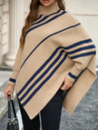 Poncho Sweater Women Striped Relaxed Fit Soft Knit